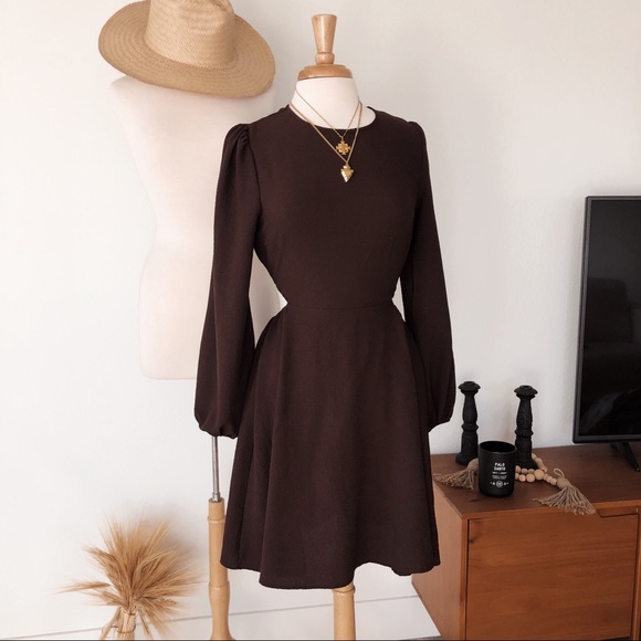 Dresses & Skirts - BROWN PEPLUM SLEEVE DRESS